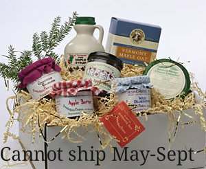 Vermont Gift Basket with Homemade Jams, Maple Drizzle, VT Maple Syrup and VT Cheeses